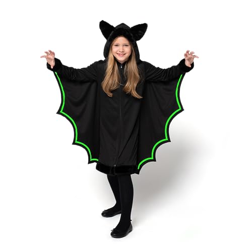 Spooktacular Creations Vampirfledermaus-Kostüm, leuchtet im Dunkeln, Mädchen-Kostüm mit schwarzen und silbernen Fledermausflügeln für Kinder, Vampirfledermaus (groß) von Spooktacular Creations