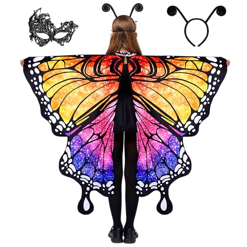 Spooktacular Creations Warmes Regenbogen-Sternenschmetterling-Kostüm für Mädchen, Flügelset mit Schal, schwarzem Haarband und Augenmaske für Halloween-Kostüm-Cosplay Spooktacular Creations Warmes Regenbogen-Sternenschmetterling-Kostüm für Mädchen, Flügelset mit Schal, schwarzem Haarband und Augenmaske für Halloween-Kostüm-Cosplay von Spooktacular Creations