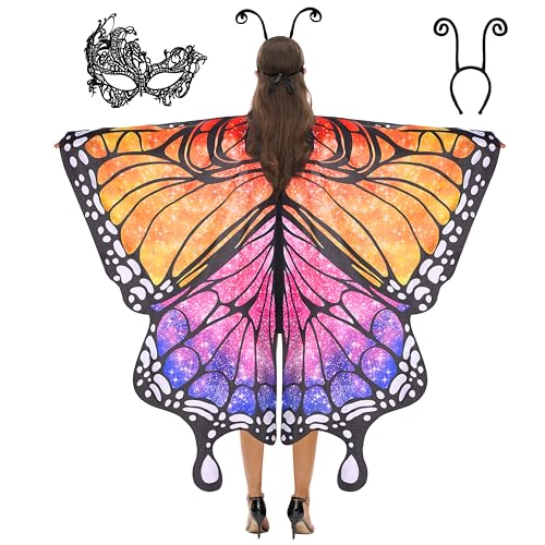 Spooktacular Creations Warmes Regenbogen-Sternenschmetterlingskostüm für Damen, Schmetterlingsflügel-Set mit Schal, schwarzem Haarband und Augenmaske für Halloween-Kostümpartys Spooktacular Creations Warmes Regenbogen-Sternenschmetterlingskostüm für Damen, Schmetterlingsflügel-Set mit Schal, schwarzem Haarband und Augenmaske für Halloween-Kostümpartys von Spooktacular Creations