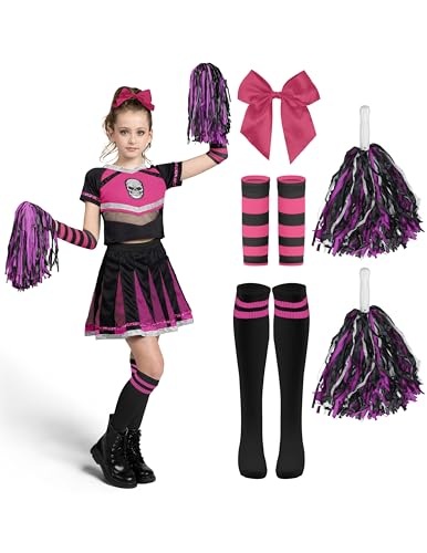 Spooktacular Creations Zombie-Halloween-Cheerleader-Kostüm, schwarzes, rosiges, gruseliges Cheerleader-Kostüm, Cheerleader-Kostüm für Mädchen, Halloween-Party, Rollenspiel, L von Spooktacular Creations