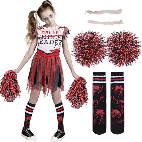 Spooktacular Creations Zombie-Halloween-Cheerleader-Kostüm, totes Cheerleader-Kostüm für Mädchen, Cheerleader-Outfit für Halloween-Party-Rollenspiele-S von Spooktacular Creations