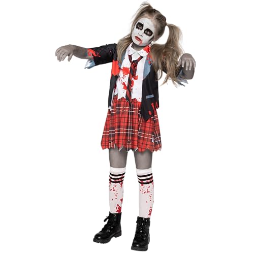 Spooktacular Creations Zombie Schulmädchen Kostüm, Mädchen Blutige Zombie Kostüm für Kinder, Halloween, Schule, Event Party Dress Up von Spooktacular Creations