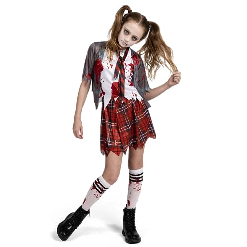 Spooktacular Creations Zombie-Schulmädchenkostüm, Mädchen blutiges Zombie-Kostüm für Kinder, Halloween, Schule, Event Party Dress Up-s von Spooktacular Creations