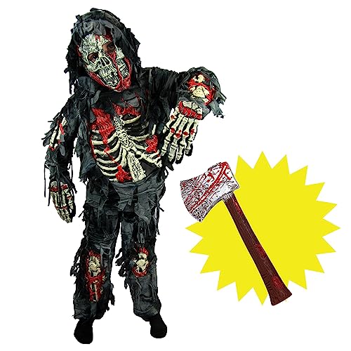 Spooktacular Creations Zombie Deluxe Kostüm für Kinder mit blutiger Axt, Schwarz-S von Spooktacular Creations