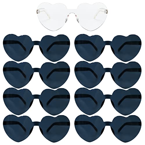 Sporgo Bride Herz Brille, 9 Stück Partybrille Herz Sonnenbrille,1 Braut + 8 Team Braut Brille,Randlose Sonnenbrille für Braut Junggesellinnenabschied Frauen Accessoires und Hochzeitsfeier (Schwarz) von Sporgo