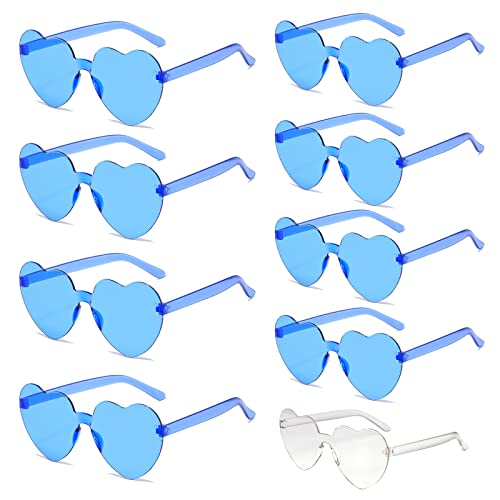 Sporgo Bride Herz Brille, 9 Stück Partybrille Herz Sonnenbrille,1 Braut + 8 Team Braut Brille,Randlose Sonnenbrille für Braut Junggesellinnenabschied Frauen Accessoires und Hochzeitsfeier (Blau) von Sporgo