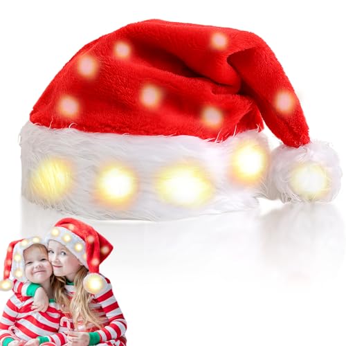 Sporgo LED Weihnachtsmütze, Kinder Nikolausmütze mit Leuchtendem, Plüsch Rote Santa Mütze Nikolaus Dicker Fellrand Weihnachtsmützen für Weihnachten Neujahr Partys Neujahrsgeschenk von Sporgo