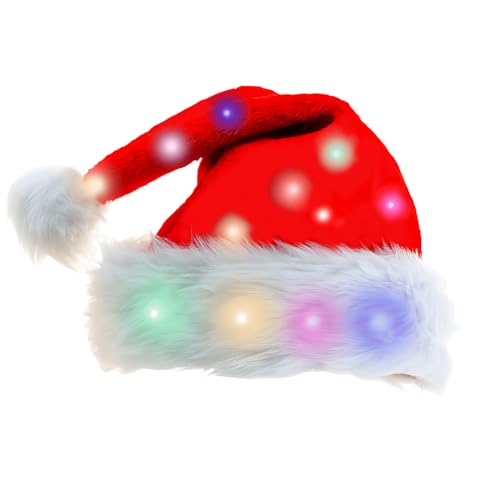 Sporgo LED Weihnachtsmütze: Erwachsene Nikolausmütze mit Leuchtendem, Plüsch Rote Santa Mütze Nikolaus Dicker Fellrand Weihnachtsmützen für Weihnachten Neujahr Partys Neujahrsgeschenk (Warmweiß) von Sporgo