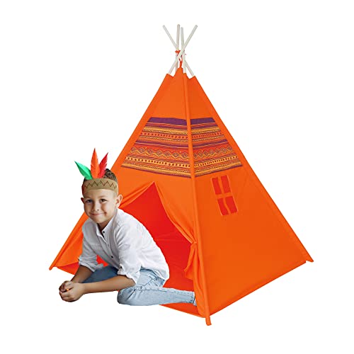 Sport One Deluxe Indianer Zelt für Kinder, Maße 120 x 120 x 150 cm, faltbares Zelt mit Holzstangen, Kinder, Orange, einzigartig Sport One Deluxe Indianer Zelt für Kinder, Maße 120 x 120 x 150 cm, faltbares Zelt mit Holzstangen, Kinder, Orange, einzigartig von Sport One