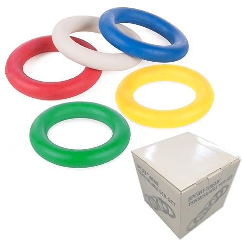Sport-Thieme Tennisringe 5er Set | 5X Bunte Gummi-Wurfringe für Kinder, Hunde, Senioren u. Wasser | Aus robustem Moosgummi | Außen ø 17 cm | ca. 220 g von Sport-Thieme