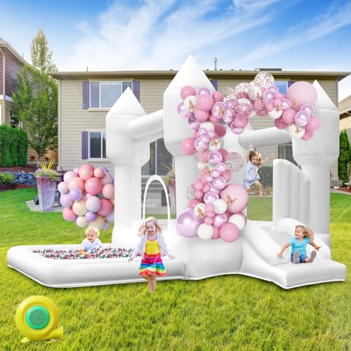 Hüpfburg Weiß mit Rutsche Sprung und Bällebad, Hüpfburg Indoor Outdoor mit Gebläse für Kinder von 3 bis 8 Jahren, Bounce House für Garten Party Hochzeit Geburtstags Geschenke 320×280×210cm Hüpfburg Weiß mit Rutsche Sprung und Bällebad, Hüpfburg Indoor Outdoor mit Gebläse für Kinder von 3 bis 8 Jahren, Bounce House für Garten Party Hochzeit Geburtstags Geschenke 320×280×210cm von SportBob