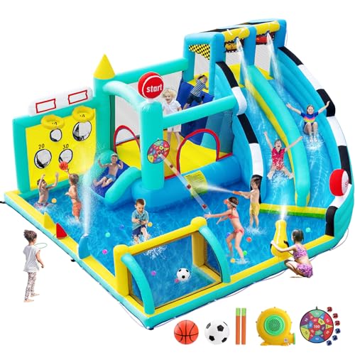 SportBob Hüpfburg für Kinder Outdoor Indoor, Aufblasbare Bounce House XXL mit Gebläse, Trocken-/Wasserrutsche, Springen, Planschbecken, Kletterwand, Wasserspray, 470×400×220cm SportBob Hüpfburg für Kinder Outdoor Indoor, Aufblasbare Bounce House XXL mit Gebläse, Trocken-/Wasserrutsche, Springen, Planschbecken, Kletterwand, Wasserspray, 470×400×220cm von SportBob