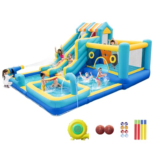 SportBob Hüpfburg mit Wasserrutsche, 10 in 1 Aufblasbare Hüpfburg XXL mit Gebläse, Kletterwand, Springen, Wasserpistole, Splash Pool Basketballkorb für Kinder Outdoor Indoor, 465x380x230 cm SportBob Hüpfburg mit Wasserrutsche, 10 in 1 Aufblasbare Hüpfburg XXL mit Gebläse, Kletterwand, Springen, Wasserpistole, Splash Pool Basketballkorb für Kinder Outdoor Indoor, 465x380x230 cm von SportBob