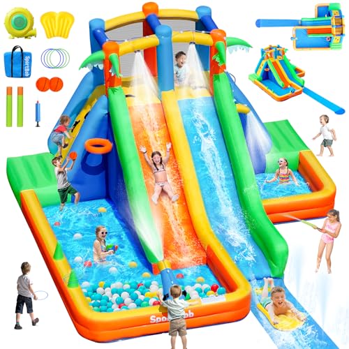 SportBob Hüpfburg mit Gebläse und Wasserrutsche, Hüpfburg Kinder mit Verlängerter Spritzender Wasserrutsche, Wasserpark Kinder mit 2 Wasserbecken, Basketballkorb und Wasserkanone für Indoor, Outdoor SportBob Hüpfburg mit Gebläse und Wasserrutsche, Hüpfburg Kinder mit Verlängerter Spritzender Wasserrutsche, Wasserpark Kinder mit 2 Wasserbecken, Basketballkorb und Wasserkanone für Indoor, Outdoor von SportBob