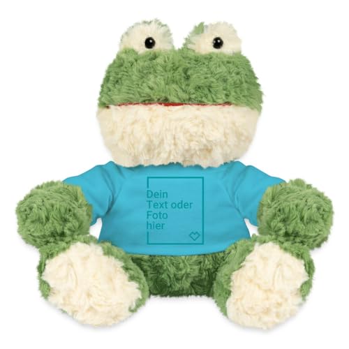 Spreadshirt Frosch Kuscheltier Selbst Gestalten Mit Foto Oder Text | Plüschtier Personalisiert Kuscheltier Plüsch Frosch Torge, One Size, Atollblau von Spreadshirt
