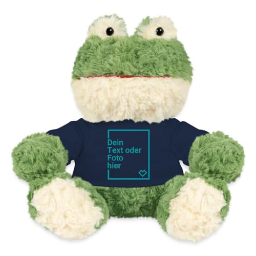Spreadshirt Frosch Kuscheltier Selbst Gestalten Mit Foto Oder Text | Plüschtier Personalisiert Kuscheltier Plüsch Frosch Torge, One Size, French Navy von Spreadshirt