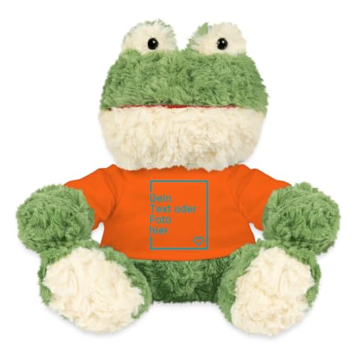 Spreadshirt Frosch Kuscheltier Selbst Gestalten Mit Foto Oder Text | Plüschtier Personalisiert Kuscheltier Plüsch Frosch Torge, One Size, Goldorange von Spreadshirt