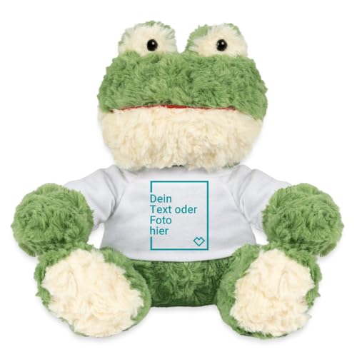 Spreadshirt Frosch Kuscheltier Selbst Gestalten Mit Foto Oder Text | Plüschtier Personalisiert Kuscheltier Plüsch Frosch Torge, One Size, Weiß von Spreadshirt