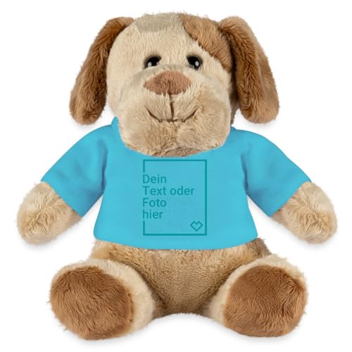 Spreadshirt Hund Kuscheltier Selbst Gestalten Mit Foto Oder Text | Plüschtier Personalisiert Kuscheltier Plüsch Hund Helge, One Size, Atollblau von Spreadshirt