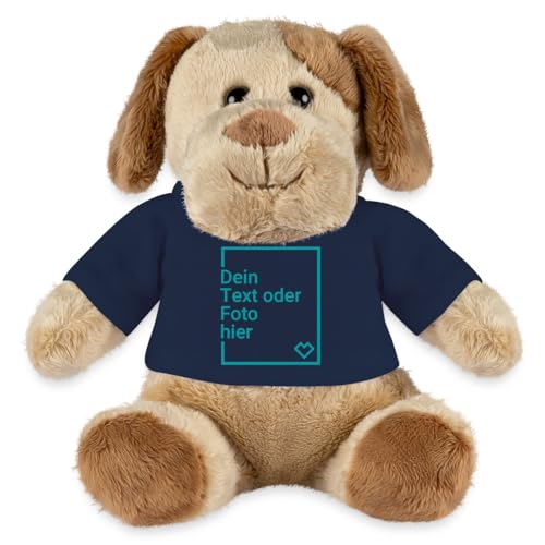 Spreadshirt Hund Kuscheltier Selbst Gestalten Mit Foto Oder Text | Plüschtier Personalisiert Kuscheltier Plüsch Hund Helge, One Size, French Navy von Spreadshirt
