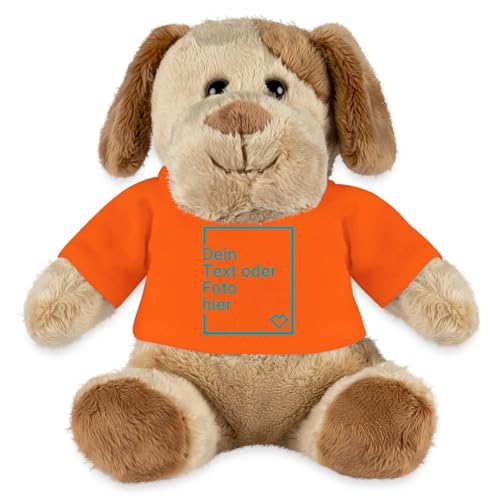 Spreadshirt Hund Kuscheltier Selbst Gestalten Mit Foto Oder Text | Plüschtier Personalisiert Kuscheltier Plüsch Hund Helge, One Size, Goldorange von Spreadshirt