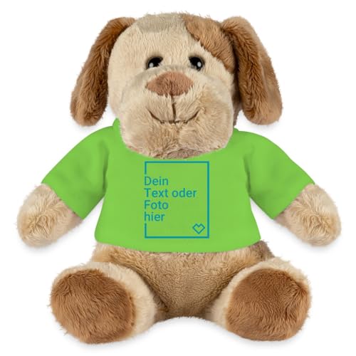 Spreadshirt Hund Kuscheltier Selbst Gestalten Mit Foto Oder Text | Plüschtier Personalisiert Kuscheltier Plüsch Hund Helge, One Size, Hellgrün von Spreadshirt