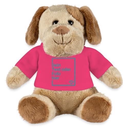 Spreadshirt Hund Kuscheltier Selbst Gestalten Mit Foto Oder Text | Plüschtier Personalisiert Kuscheltier Plüsch Hund Helge, One Size, Pink von Spreadshirt