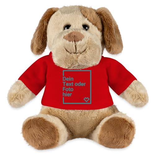 Spreadshirt Hund Kuscheltier Selbst Gestalten Mit Foto Oder Text | Plüschtier Personalisiert Kuscheltier Plüsch Hund Helge, One Size, Rot von Spreadshirt