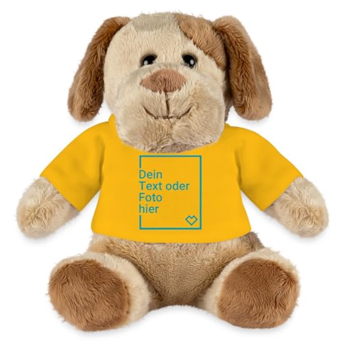 Spreadshirt Hund Kuscheltier Selbst Gestalten Mit Foto Oder Text | Plüschtier Personalisiert Kuscheltier Plüsch Hund Helge, One Size, Sonnengelb von Spreadshirt