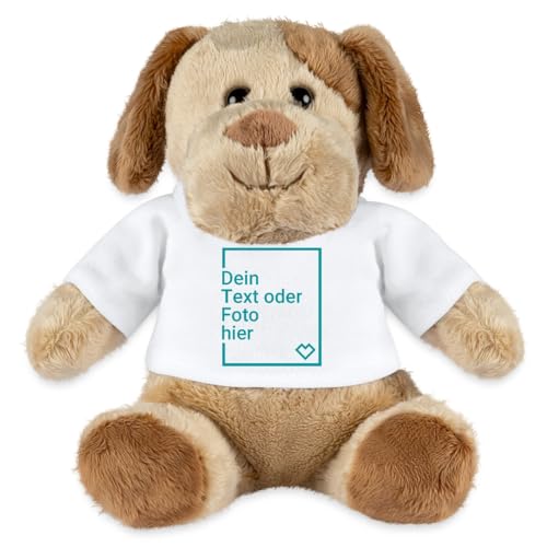 Spreadshirt Hund Kuscheltier Selbst Gestalten Mit Foto Oder Text | Plüschtier Personalisiert Kuscheltier Plüsch Hund Helge, One Size, Weiß von Spreadshirt