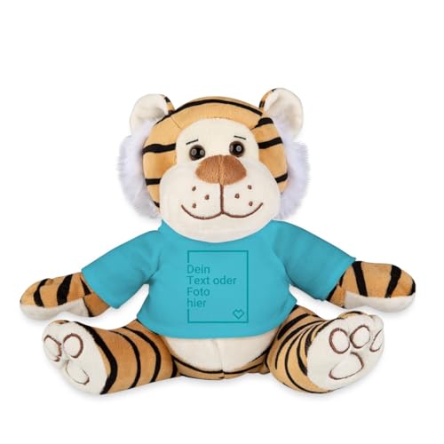 Spreadshirt Tiger Kuscheltier Selbst Gestalten Mit Foto Oder Text | Plüschtier Personalisiert Plüschtiger, One Size, Atollblau von Spreadshirt