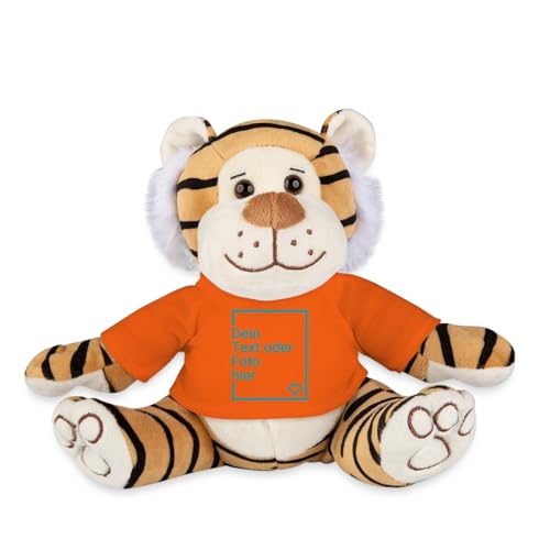 Spreadshirt Tiger Kuscheltier Selbst Gestalten Mit Foto Oder Text | Plüschtier Personalisiert Plüschtiger, One Size, Goldorange von Spreadshirt