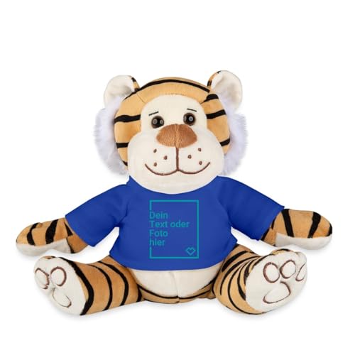 Spreadshirt Tiger Kuscheltier Selbst Gestalten Mit Foto Oder Text | Plüschtier Personalisiert Plüschtiger, One Size, Königsblau von Spreadshirt
