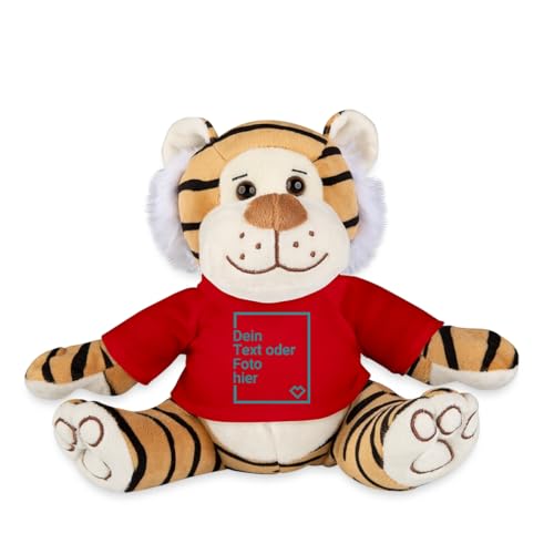 Spreadshirt Tiger Kuscheltier Selbst Gestalten Mit Foto Oder Text | Plüschtier Personalisiert Plüschtiger, One Size, Rot von Spreadshirt