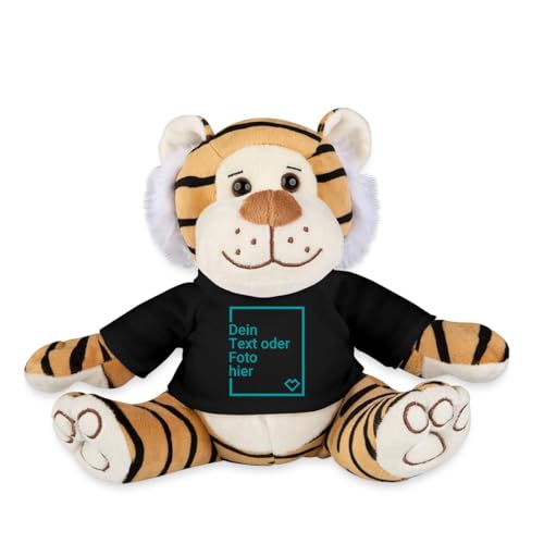 Spreadshirt Tiger Kuscheltier Selbst Gestalten Mit Foto Oder Text | Plüschtier Personalisiert Plüschtiger, One Size, Schwarz von Spreadshirt