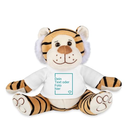 Spreadshirt Tiger Kuscheltier Selbst Gestalten Mit Foto Oder Text | Plüschtier Personalisiert Plüschtiger, One Size, Weiß von Spreadshirt