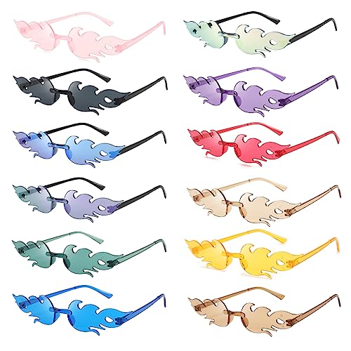 12 Stück Flammen Sonnenbrille,Mode Retro Punk-Stil Feuer Flammen Brillen,Creative Randlose Bunte Brillen, Für Maskerade Party Dekoration,Geburtstags,Draussen Aktivitäten(Unisex) von Sprießen