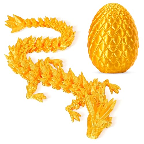 2 StüCk Drachenei,3D Gedrucktes Drachenei,3D Gedruckter Drache-22cm Designsbewegliche,Geheimnisvolle Drachen Spielzeug Realistische– Bunte (Glänzendes Gold) von Sprießen