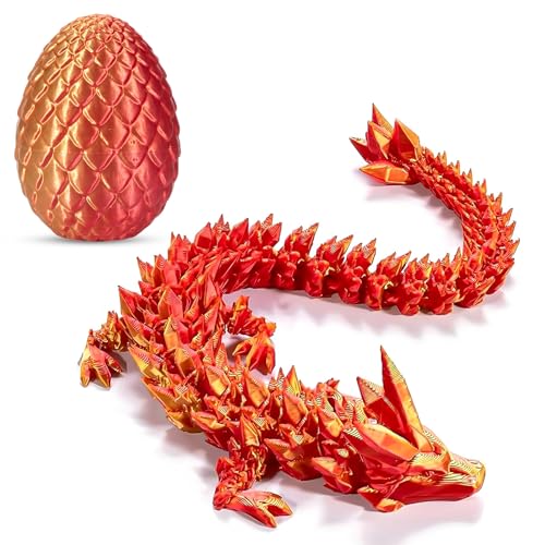 2 StüCk Drachenei,3D Gedrucktes Drachenei,3D Gedruckter Drache-22cm Designsbewegliche,Geheimnisvolle Drachen Spielzeug Realistische– Bunte (Rot-Gold) von Sprießen