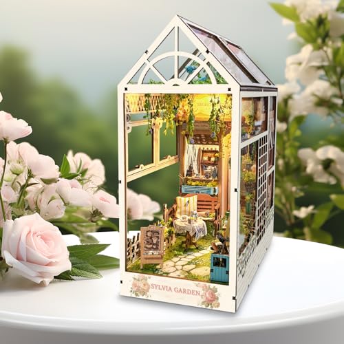 Sprifityy DIY Book Nook Kit Gartenhaus,3D Puzzle Booknook Miniatur Haus Modellbausatz,mit Möbeln und LED Lampe,Bücherregal Deko, Diorama Modelbau für Erwachsene von Sprifityy