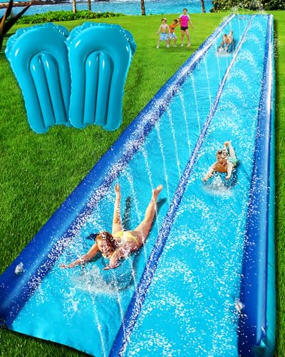 Rutsch-Wasserrutsche für Kinder, Hinterhof, Rasen, Wasserrutsche, 2 Fahrspuren, 2 aufblasbare Bodyboards, Outdoor-Wasserspielzeug mit eingebauten Sprinklern, Rasenspiele, 7,9 m Rutsch-Wasserrutsche für Kinder, Hinterhof, Rasen, Wasserrutsche, 2 Fahrspuren, 2 aufblasbare Bodyboards, Outdoor-Wasserspielzeug mit eingebauten Sprinklern, Rasenspiele, 7,9 m von Spring Water