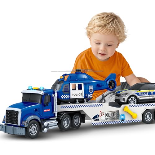 SpringFlower 53,3 cm Halb-Truck-Spielzeug, 3 4 5 6 Jahre alte Jungen Kleinkinder Polizeiwagen Spielzeug mit Rennwagen und Hubschrauber, 3 in 1 Polizeiautospielzeug, Geburtstagsgeschenke für Kinder 3 4 SpringFlower 53,3 cm Halb-Truck-Spielzeug, 3 4 5 6 Jahre alte Jungen Kleinkinder Polizeiwagen Spielzeug mit Rennwagen und Hubschrauber, 3 in 1 Polizeiautospielzeug, Geburtstagsgeschenke für Kinder 3 4 von SpringFlower