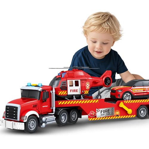 SpringFlower Extra großes Feuerwehrauto Spielzeug für Jungen Mädchen mit Rennwagen und Hubschrauber, Lichter, Geräusche, Semi Truck Fahrzeug Spielzeug für Kleinkinder 3 4 5 6 7, Weihnachten SpringFlower Extra großes Feuerwehrauto Spielzeug für Jungen Mädchen mit Rennwagen und Hubschrauber, Lichter, Geräusche, Semi Truck Fahrzeug Spielzeug für Kleinkinder 3 4 5 6 7, Weihnachten von SpringFlower