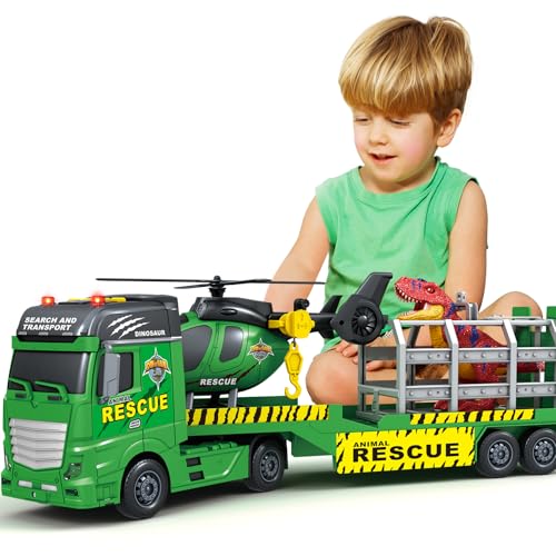 SpringFlower Transportwagen für Kinder, LKW-Spielzeug mit Hubschrauber und Dinosauriern, Jungen-Halb-LKW-Spielzeug für Kinder, Kleinkinder, Weihnachts- und Geburtstagsgeschenke für Kinder im Alter von SpringFlower Transportwagen für Kinder, LKW-Spielzeug mit Hubschrauber und Dinosauriern, Jungen-Halb-LKW-Spielzeug für Kinder, Kleinkinder, Weihnachts- und Geburtstagsgeschenke für Kinder im Alter von von SpringFlower