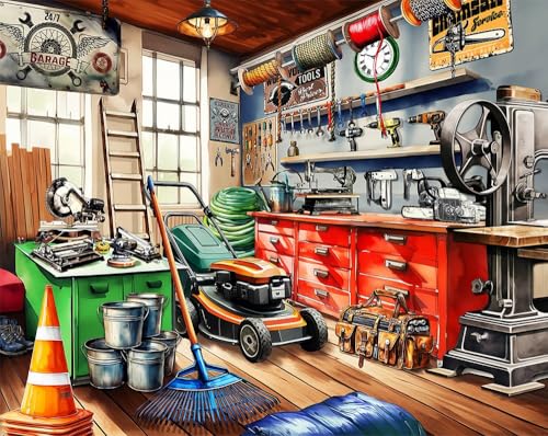 Springbok Tool Man's Garage 1000 Teile Puzzle für Erwachsene – bunte Garage gefüllt mit Handwerker-Ausrüstung von Springbok