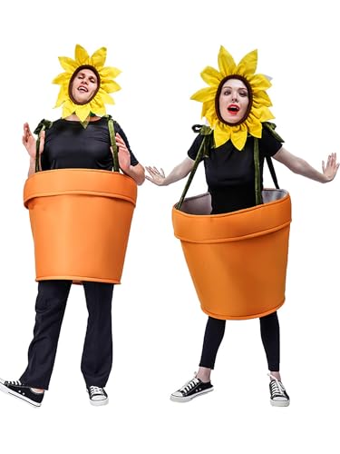 Springcmy Halloween-Cosplay-Kostüme für Damen, Eiscreme, ärmellos, Hut, Sonnenblumentopf, Rollenspiel, Motto-Party, Cosplay, Outfits (Sonnenblumentopf, Gelb, Einheitsgröße) von Springcmy