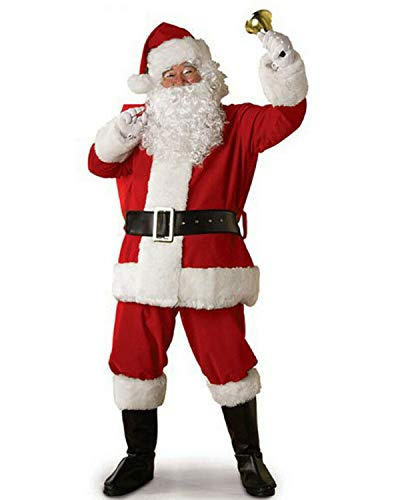 Springcmy Herren Weihnachtsmann Kostüm Deluxe Samt Erwachsenen mit Kindern Santa Claus Cosplay Kostüm (Erwachsene Rot 2, 2XL) von Springcmy