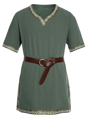 Springcmy Mittelalterliches Herren-Kostüm, Renaissance-Tempel-Tunika, Wikinger, Ritter, Pirat, Vintage-Krieger, Halloween, Cosplay, Party, Tops (Armeegrün, M) von Springcmy