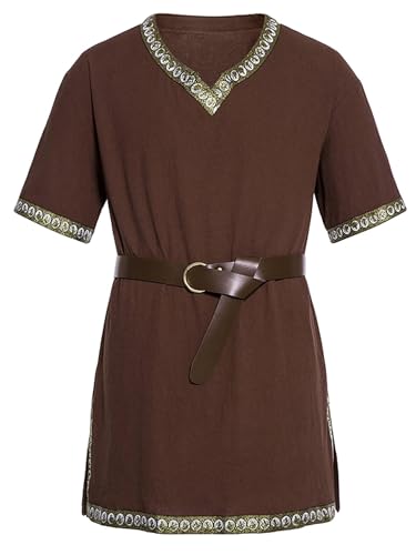 Springcmy Mittelalterliches Herren-Kostüm, Renaissance-Tempel-Tunika, Wikinger, Ritter, Pirat, Vintage-Krieger, Halloween, Cosplay, Party, Tops (Dunkelbraun, M) von Springcmy