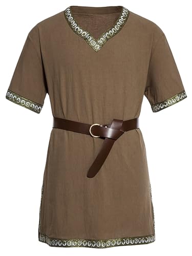 Springcmy Mittelalterliches Herren-Kostüm, Renaissance-Tempel-Tunika, Wikinger, Ritter, Pirat, Vintage-Krieger, Halloween, Cosplay, Party, Tops (Kaffee, XXL) von Springcmy